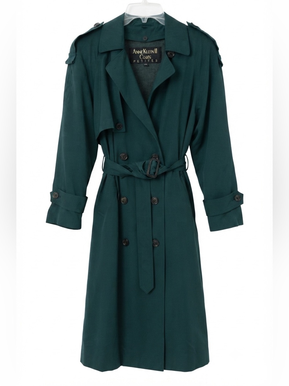 Anne Klein II Hunter Green Double Breasted Vintage Trench Coat 6 Petite - Picture 1 of 12